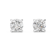 Round moissanite tiger prong stud earrings in white 925 sterling silver, view 4