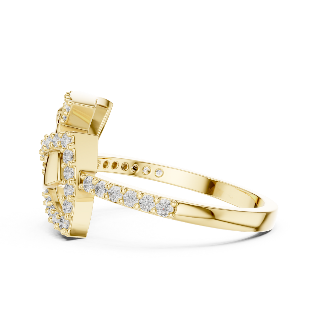 Interlocking Triangle Pavé Moissanite Ring in yellow 925 sterling silver, view 3