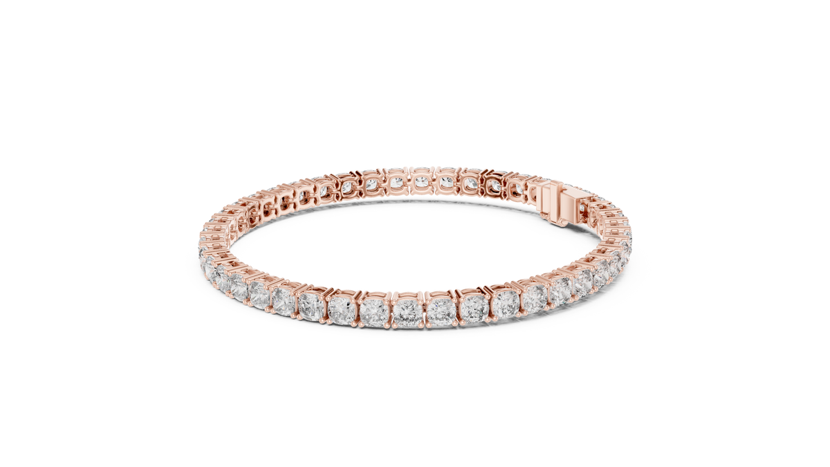 Square Cushion Cut Moissanite Tennis Bracelet in rose 925 sterling silver, view 2