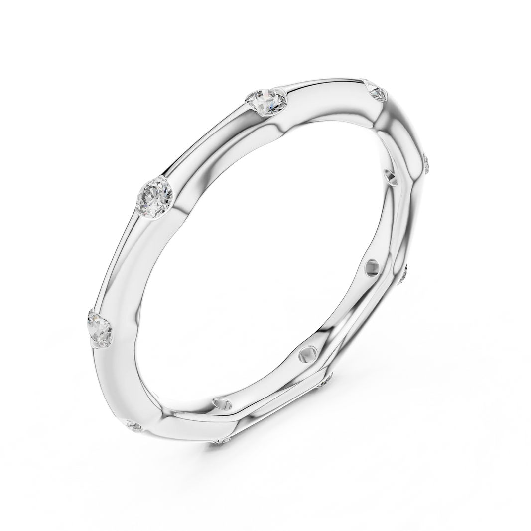 Bezel Station Moissanite Band in white 925 sterling silver, view 2