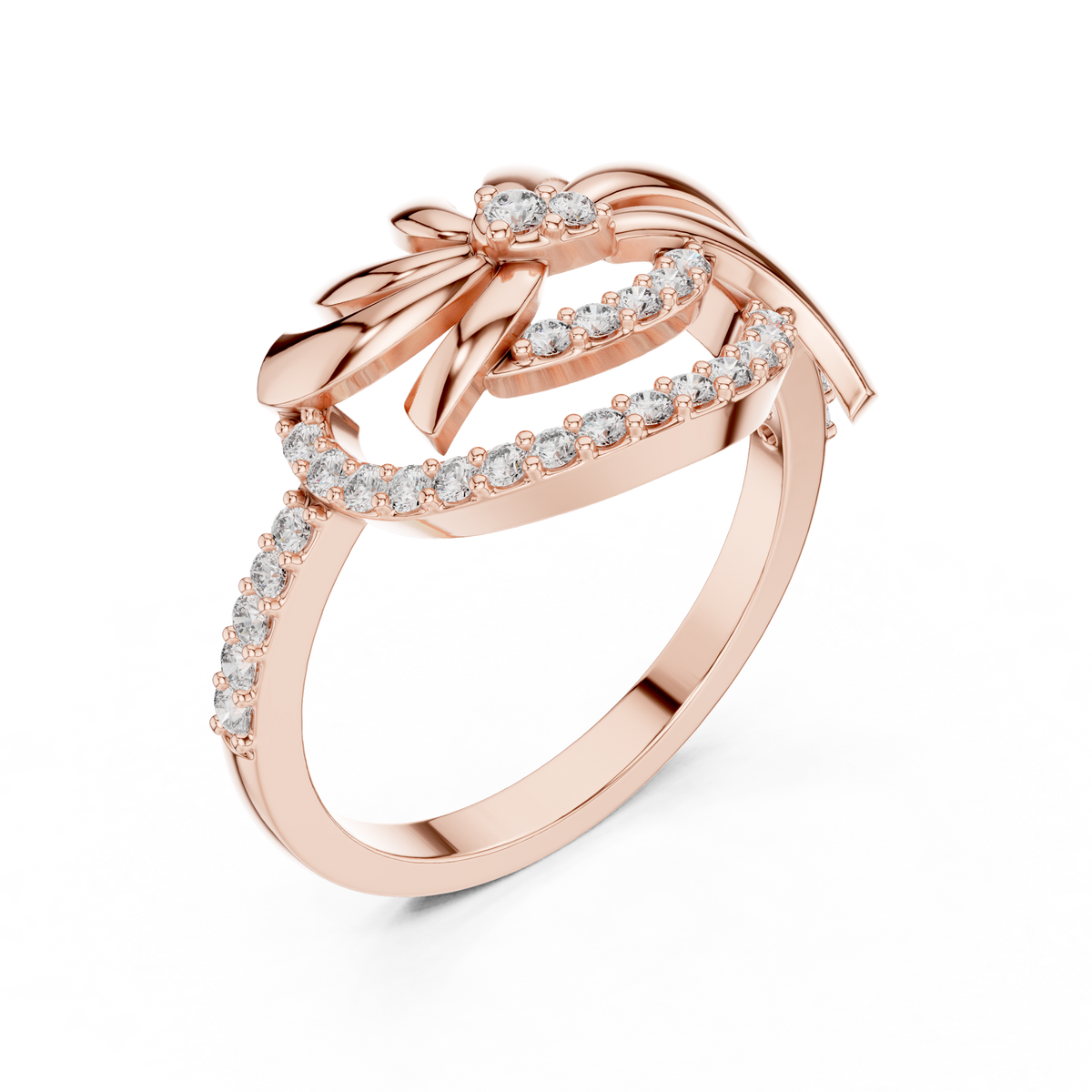 Pinwheel Swirl Flower Pavé Moissanite Ring in rose 925 sterling silver, view 2