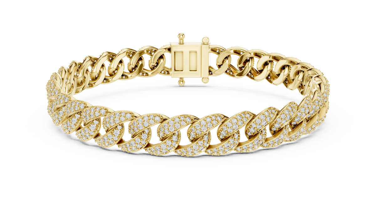 Pave Moissanite Cuban Link Bracelet in yellow 925 sterling silver, view 1