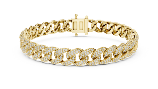 Pave Moissanite Cuban Link Bracelet in yellow 925 sterling silver, view 1
