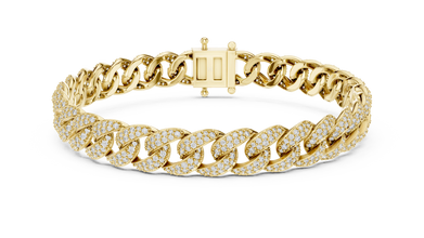 Pave Moissanite Cuban Link Bracelet in yellow 925 sterling silver, view 1