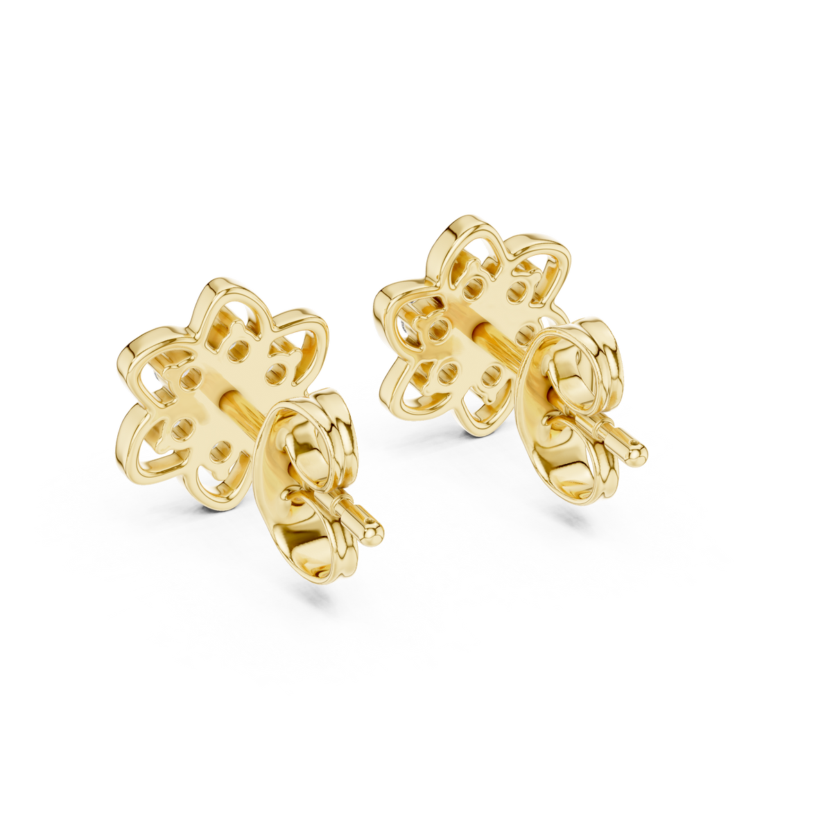 Moissanite Flower Cluster Stud Earrings in yellow 925 sterling silver, view 3