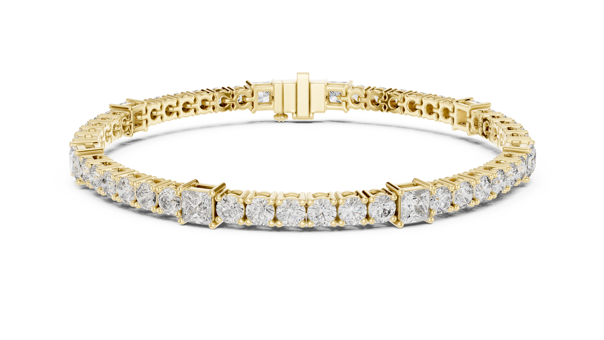 Princess Station Round Moissanite Tennis Bracelet in yellow 925 sterling silver, view 1