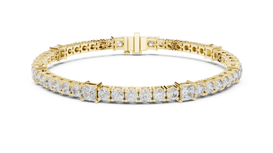 Princess Station Round Moissanite Tennis Bracelet in yellow 925 sterling silver, view 1