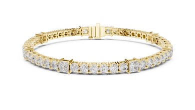 Princess Station Round Moissanite Tennis Bracelet in yellow 925 sterling silver, view 1