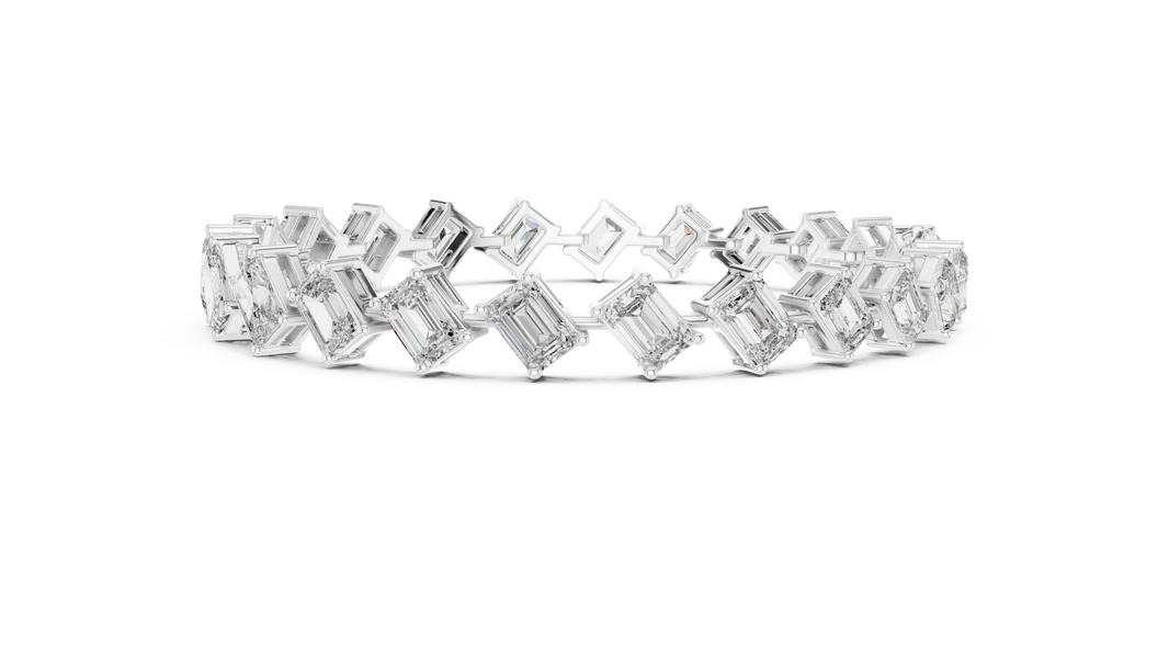 Emerald and Radiant Cut Moissanite Tennis Bracelet in white 925 sterling silver, view 4