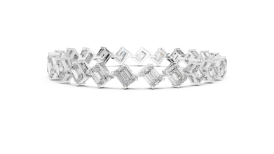 Emerald and Radiant Cut Moissanite Tennis Bracelet in white 925 sterling silver, view 4