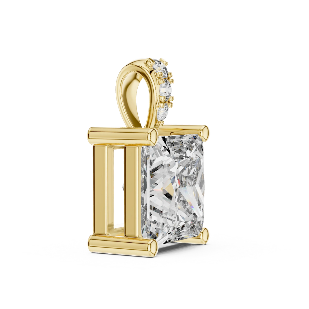Princess Cut Solitaire Moissanite Pendant in yellow 925 sterling silver, view 3