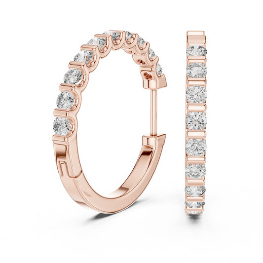 Moissanite bar set hoop earrings in rose 925 sterling silver, view 1