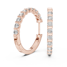 Moissanite bar set hoop earrings in rose 925 sterling silver, view 1