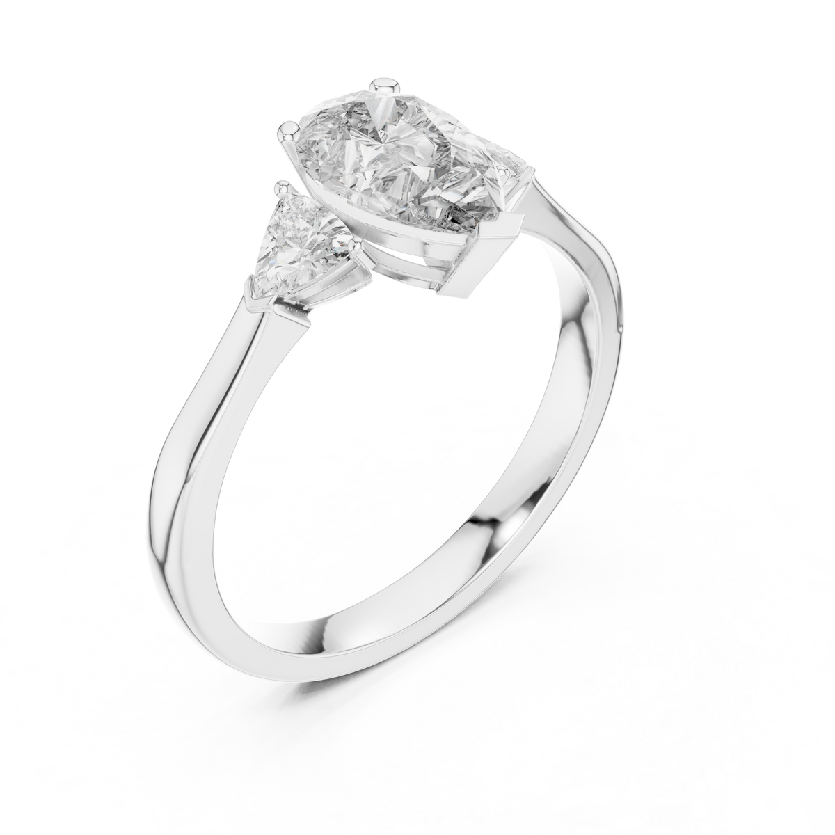 Pear and Trillion Three Stone Moissanite Ring in white 925 sterling silver, view 2
