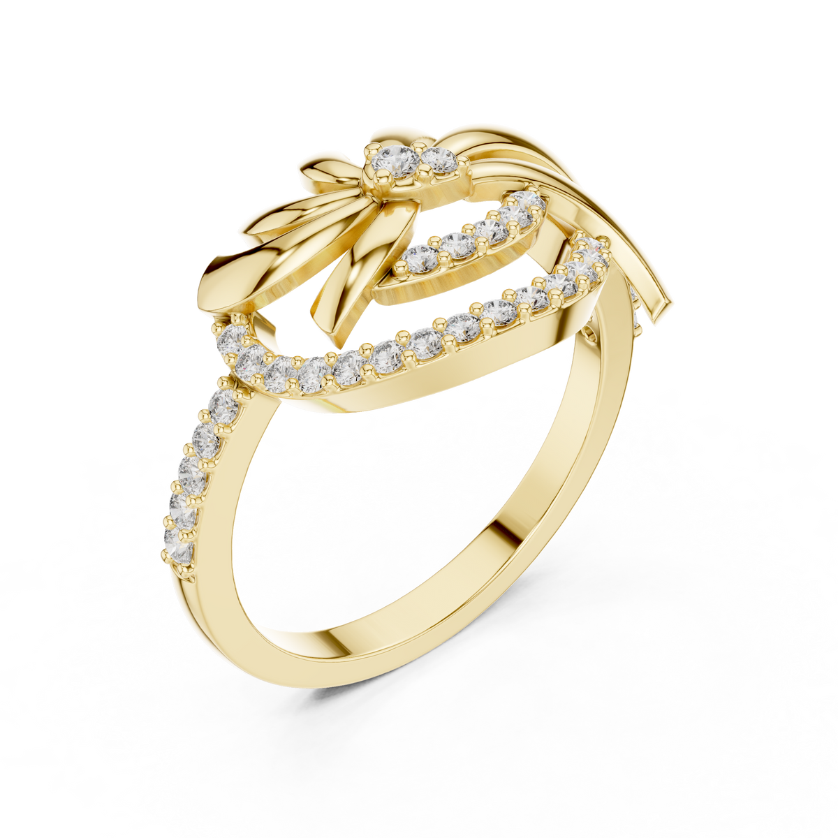 Pinwheel Swirl Flower Pavé Moissanite Ring in yellow 925 sterling silver, view 2