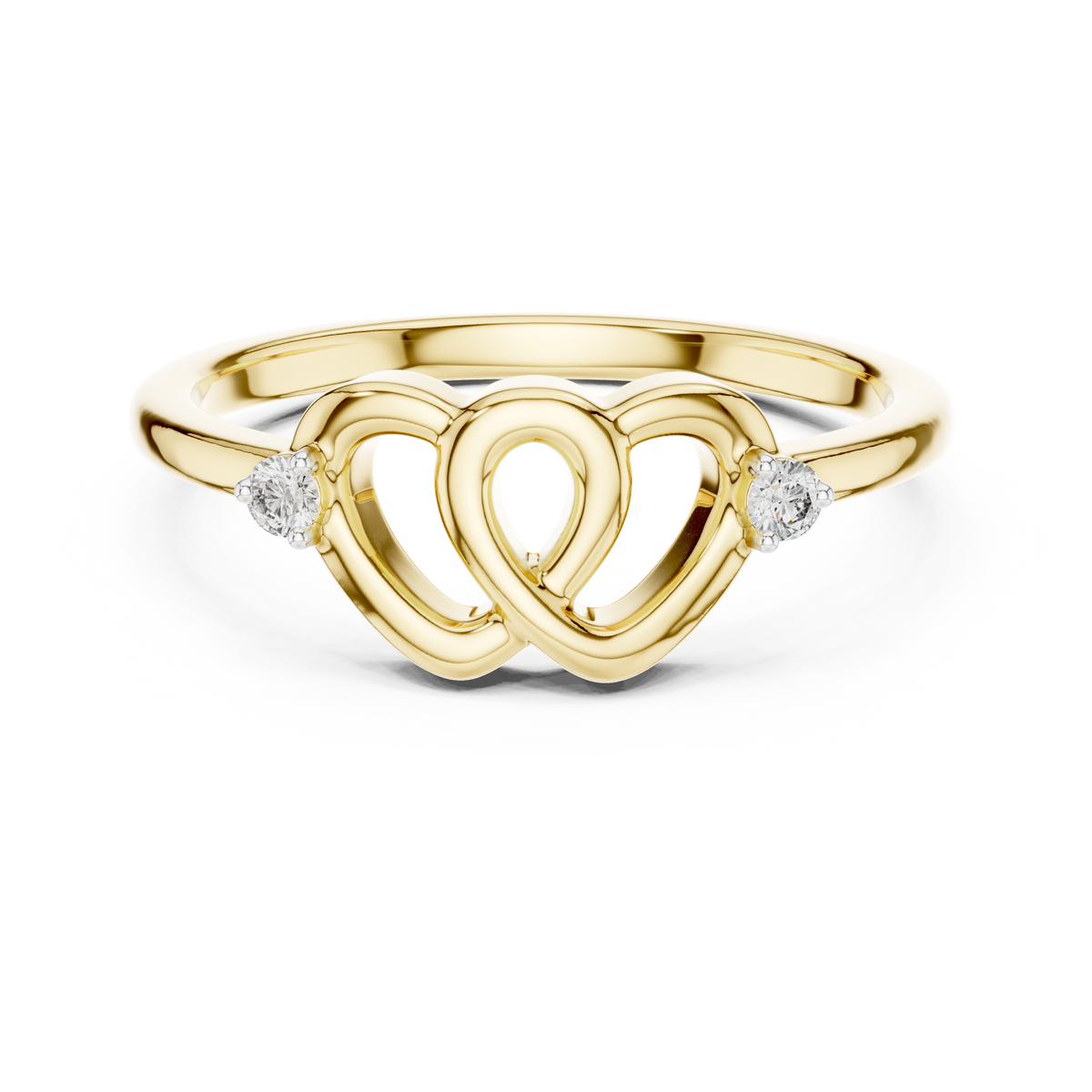 Interlocking Hearts Moissanite Ring in yellow 925 sterling silver, view 4