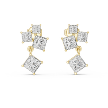 Princess cut moissanite cluster drop earrings in yellow 925 sterling silver, view 4