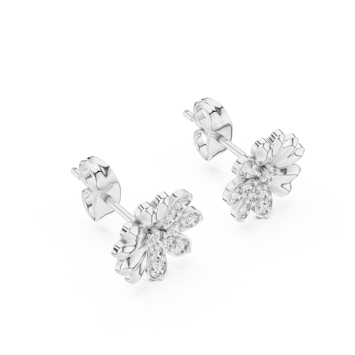 Moissanite Scatter Flower Stud Earrings in white 925 sterling silver, view 2
