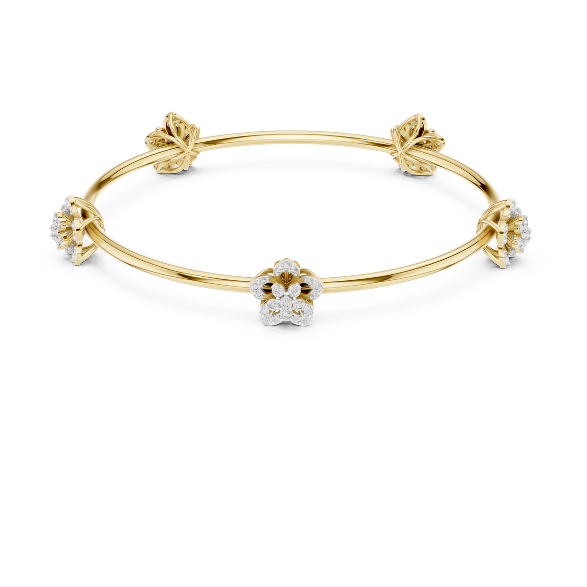 Floral Cluster Moissanite Bangle in yellow 925 sterling silver, view 4