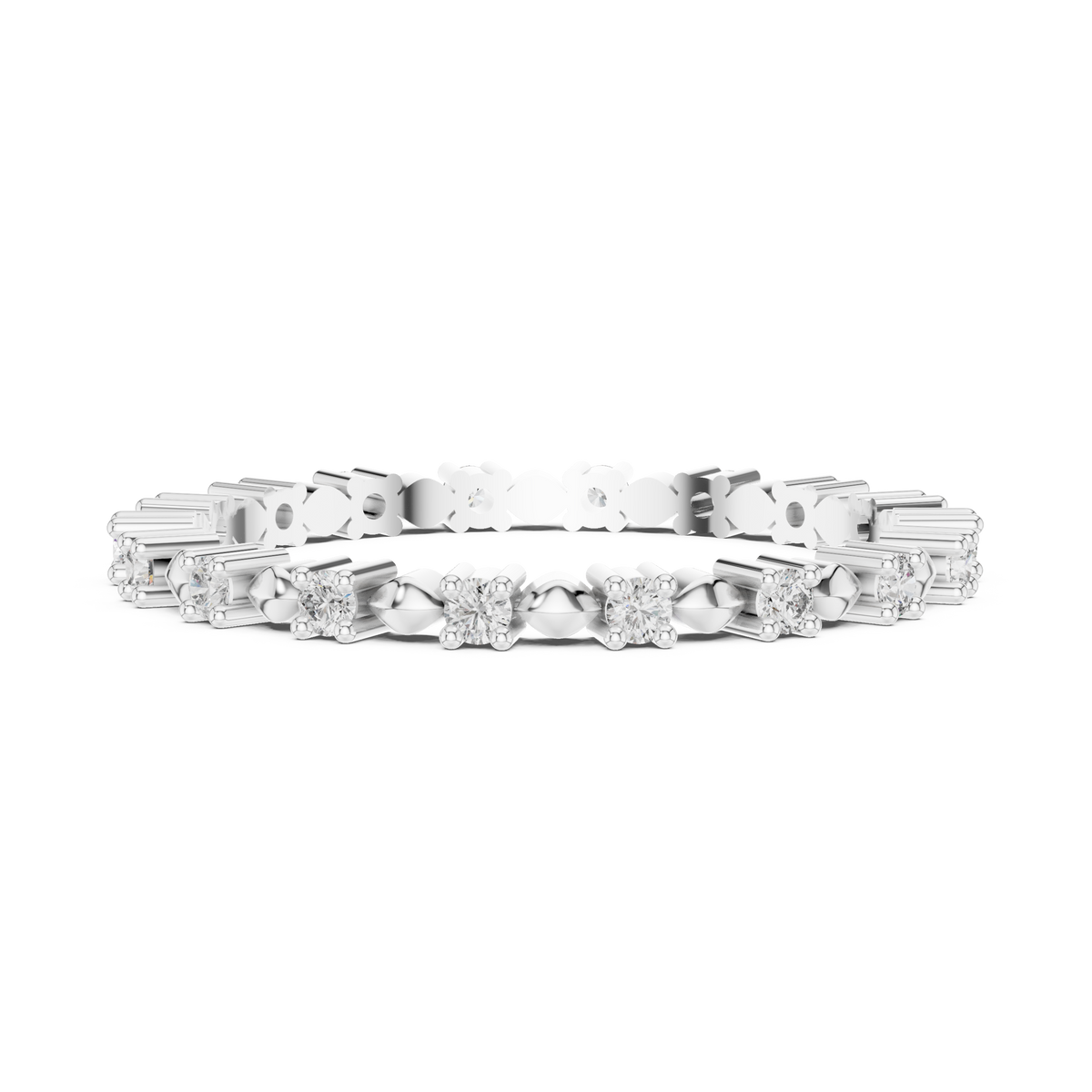 Station Moissanite Eternity Band in white 925 sterling silver, view 3