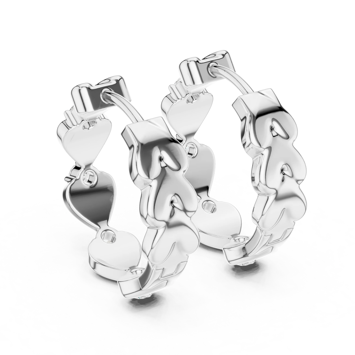 Moissanite heart huggie hoop earrings in white 925 sterling silver, view 3