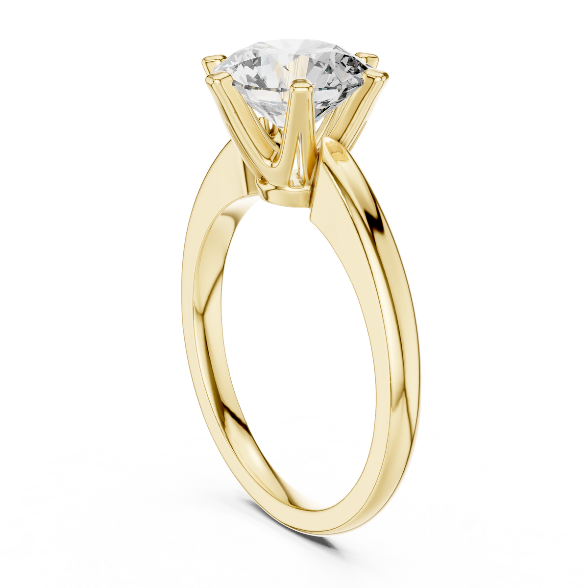 Round Six Prong Moissanite Solitaire Ring in yellow 925 sterling silver, view 1