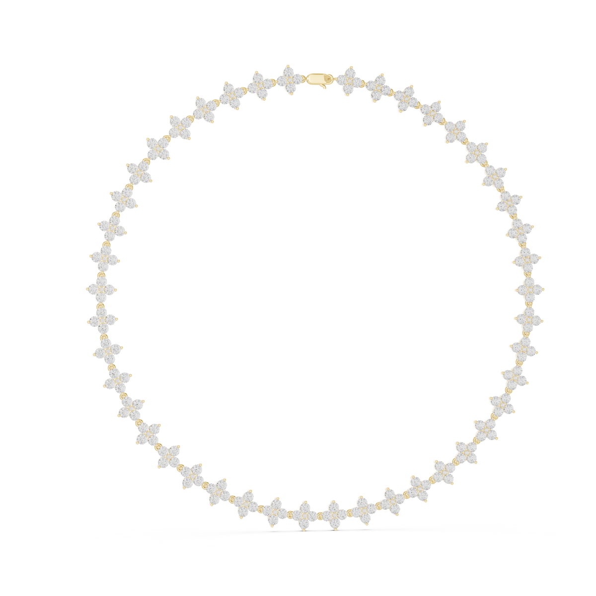Flower Cluster Link Necklace in yellow 925 sterling silver, view 1