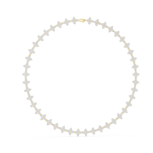 Flower Cluster Link Necklace in yellow 925 sterling silver, view 1