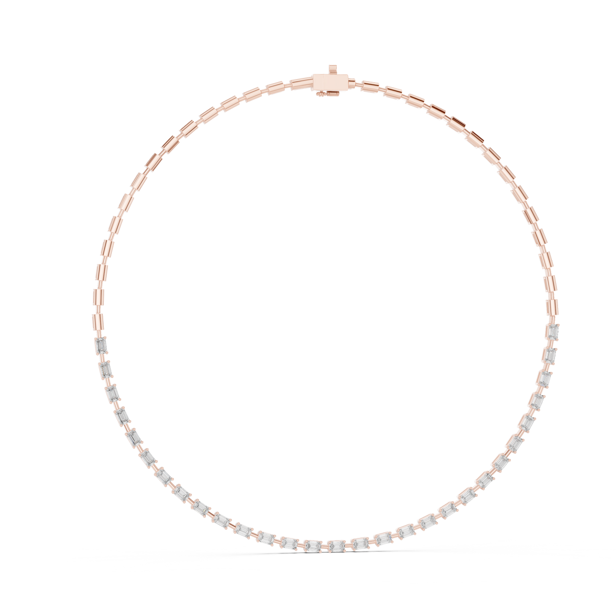 Emerald Cut Station Necklace in rose 925 sterling silver, view 1