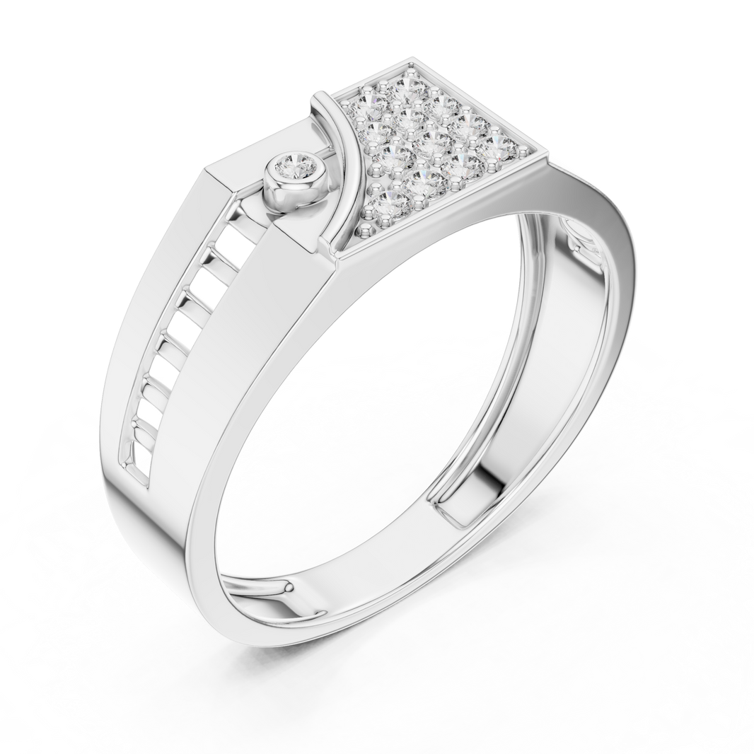 Men's Wide Signet Pavé Moissanite Ring with Bezel Accent in white 925 sterling silver, view 2