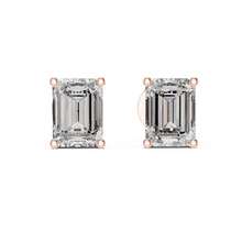 Emerald moissanite stud earrings in rose 925 sterling silver, four-prong basket, view 4