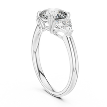 Cushion and Trillion Three Stone Moissanite Ring, Large Side Stones in white 925 sterling silver, view 1
