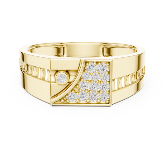 Men's Wide Signet Pavé Moissanite Ring with Bezel Accent in yellow 925 sterling silver, view 4