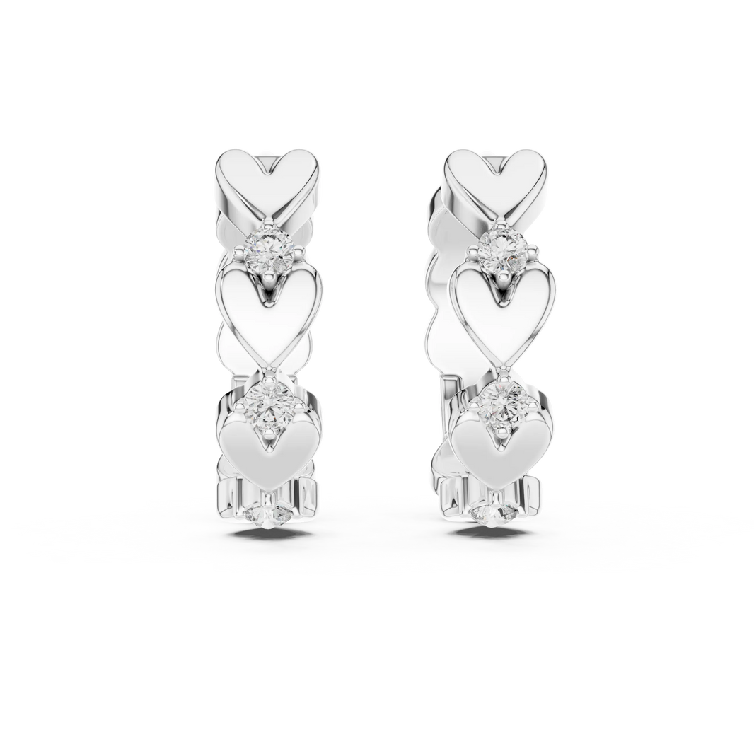 Moissanite heart huggie hoop earrings in white 925 sterling silver, view 4