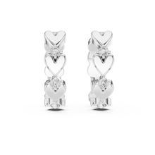Moissanite heart huggie hoop earrings in white 925 sterling silver, view 4