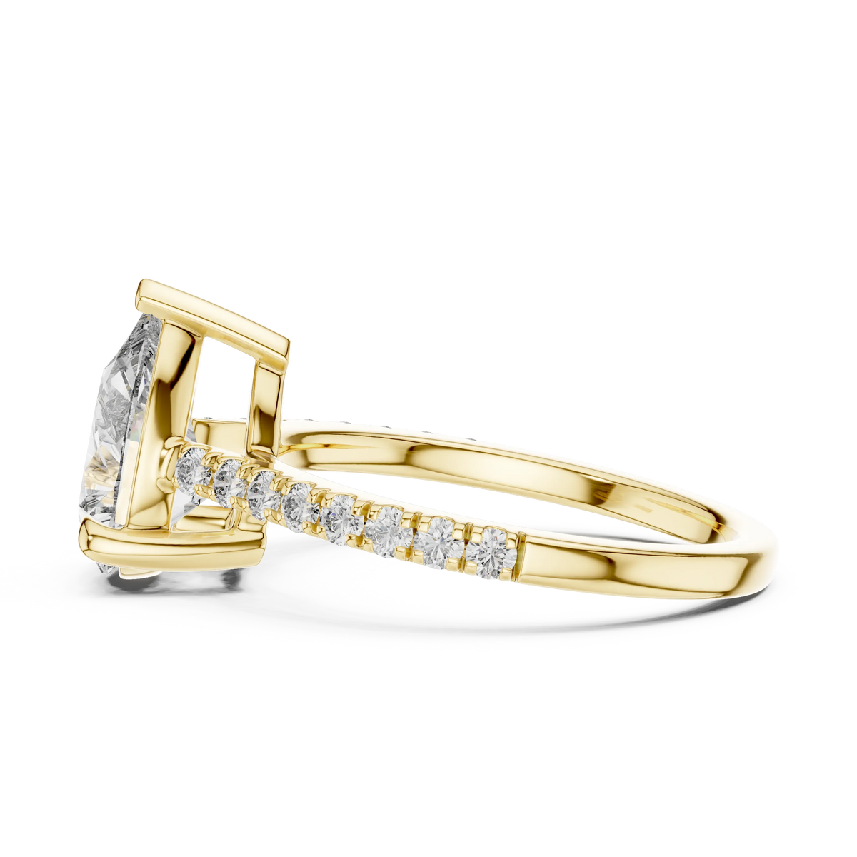 Pear Moissanite Engagement Ring with Pavé Band in yellow 925 sterling silver, view 3