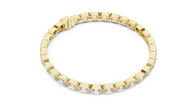 Emerald Cut Bezel Moissanite Tennis Bracelet in yellow 925 sterling silver, view 3