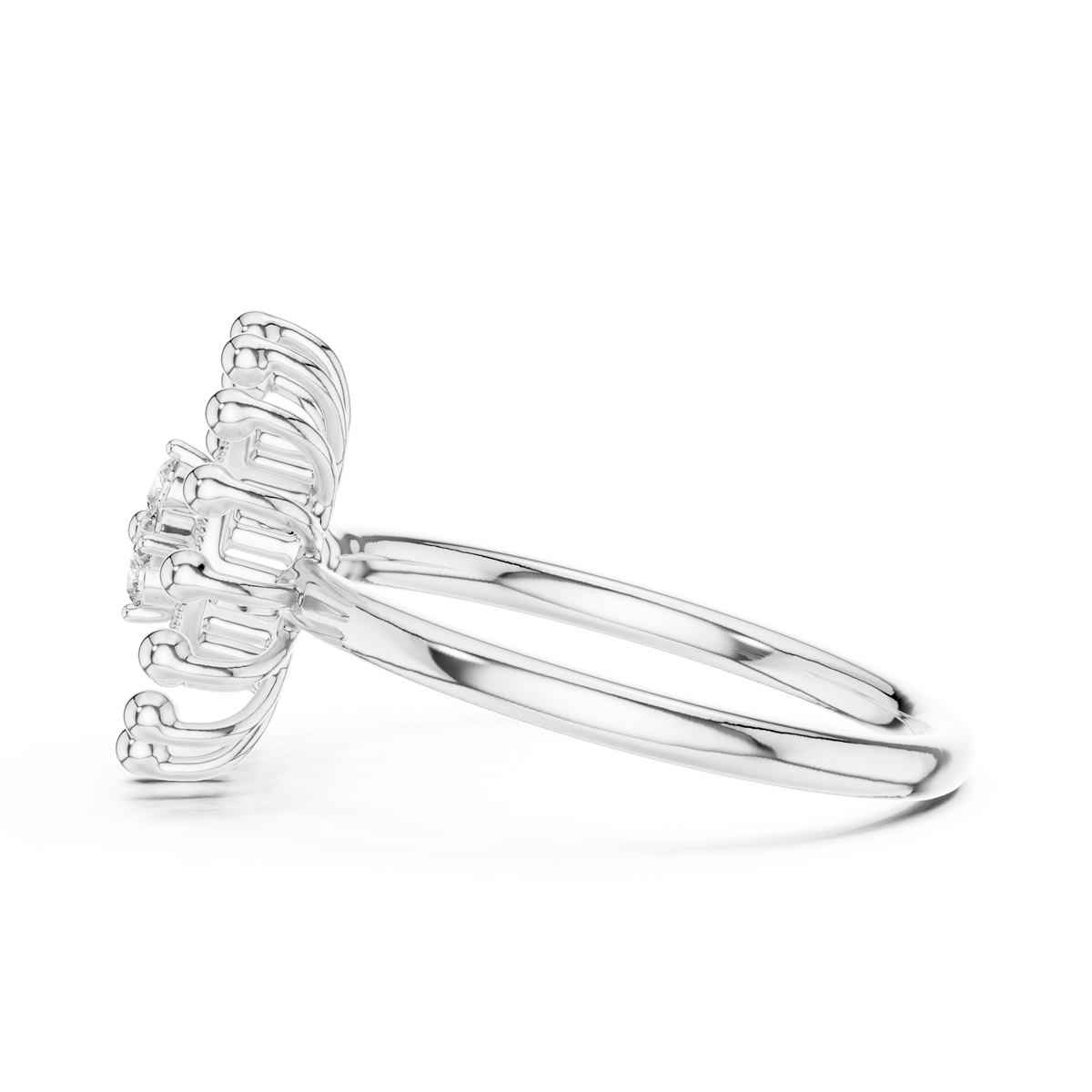 Sunburst Flower Moissanite Ring in white 925 sterling silver, view 3