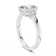 Radiant Cut Moissanite Ring with Baguette Side Stones in white 925 sterling silver, view 1