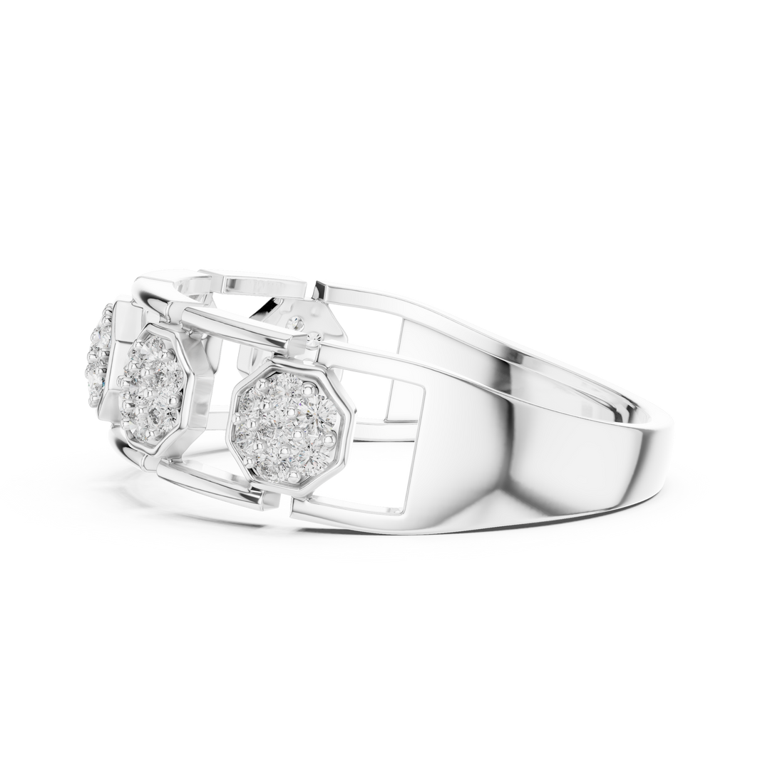 Octagon Cluster Station Moissanite Band in white 925 sterling silver, view 3