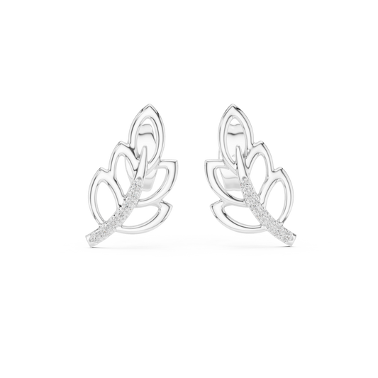 Moissanite Leaf Branch Stud Earrings in white 925 sterling silver, view 4