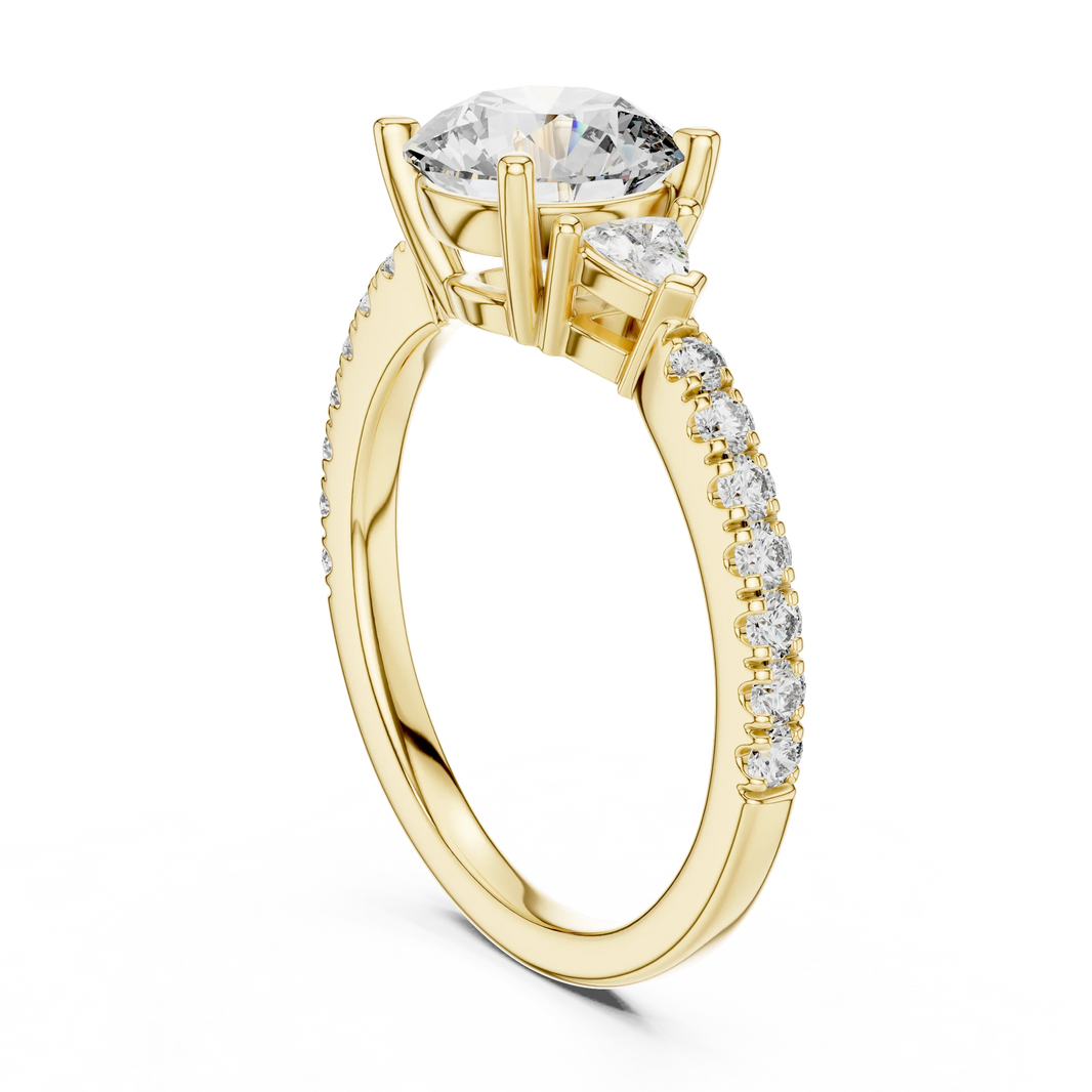 Round Moissanite Ring with Trillion Sides and Pavé Band in yellow 925 sterling silver, view 1