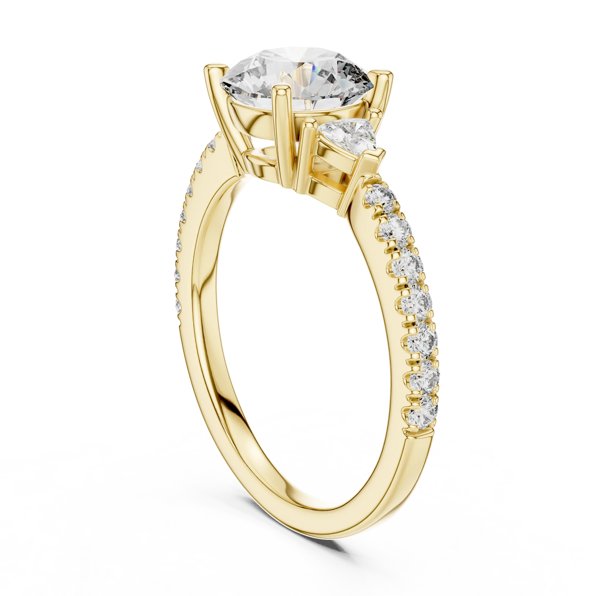 Round Moissanite Ring with Trillion Sides and Pavé Band in yellow 925 sterling silver, view 1