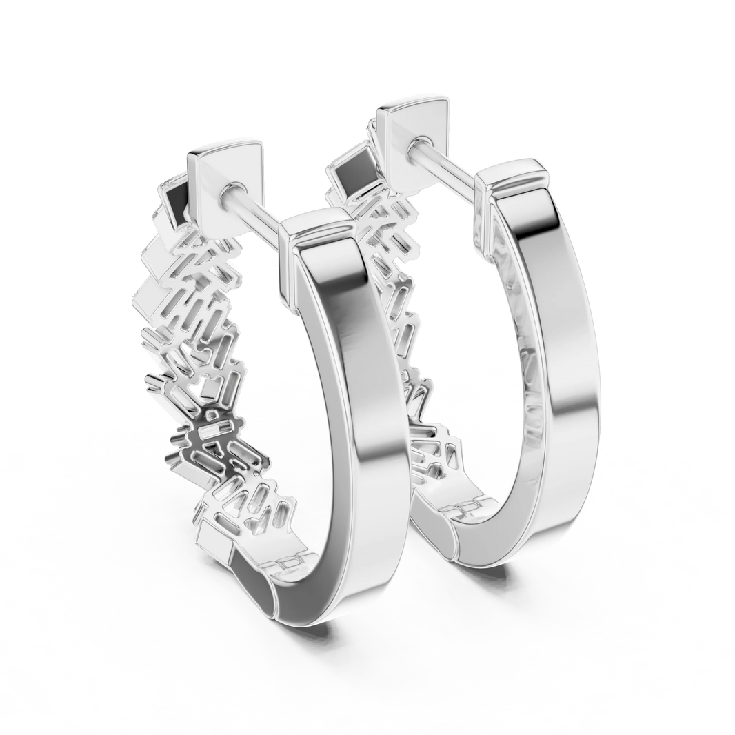 Baguette moissanite scatter hoop earrings in white 925 sterling silver, view 3