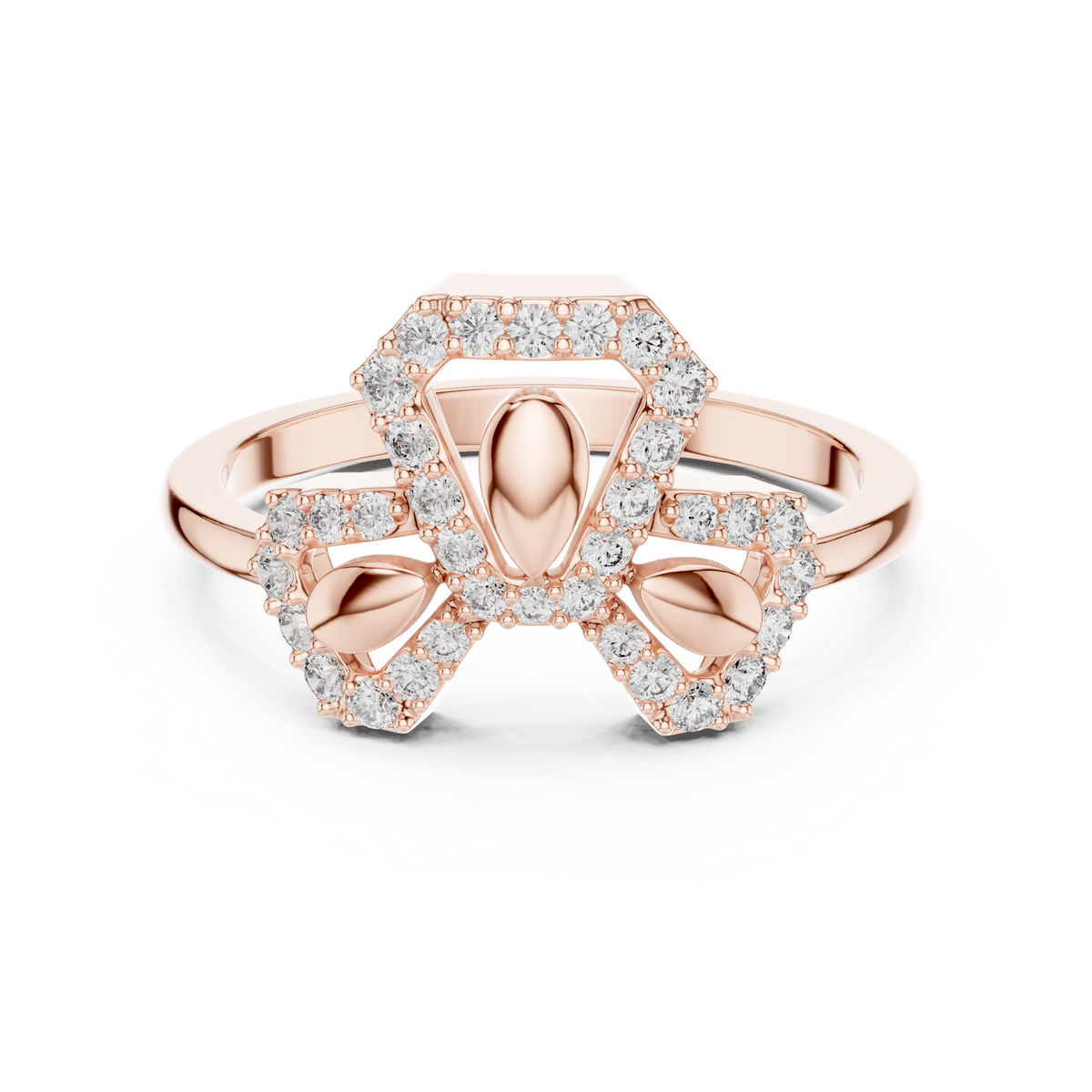 Trefoil Leaf Pavé Moissanite Ring in rose 925 sterling silver, view 4