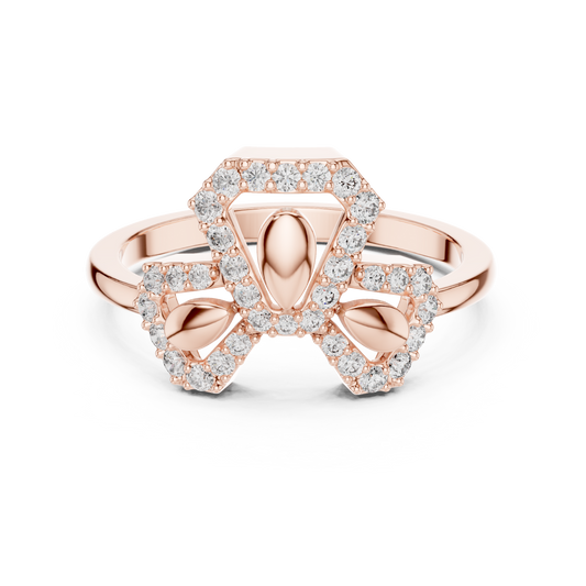 Trefoil Leaf Pavé Moissanite Ring in rose 925 sterling silver, view 4