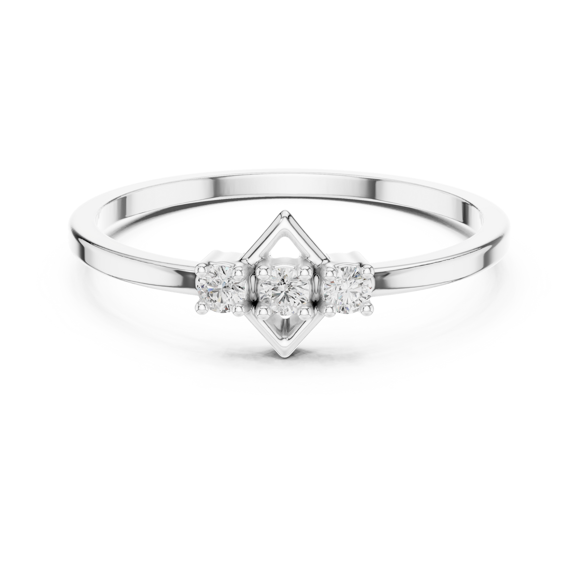 Three-Stone Geometric Frame Moissanite Ring in white 925 sterling silver, view 4