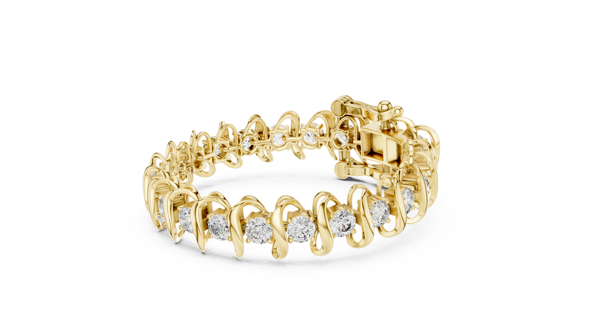 Round Moissanite Wave Link Bracelet in yellow 925 sterling silver, view 2