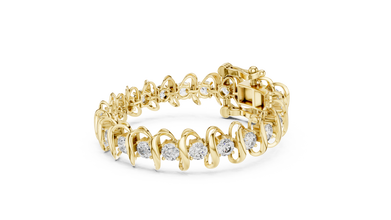 Round Moissanite Wave Link Bracelet in yellow 925 sterling silver, view 2