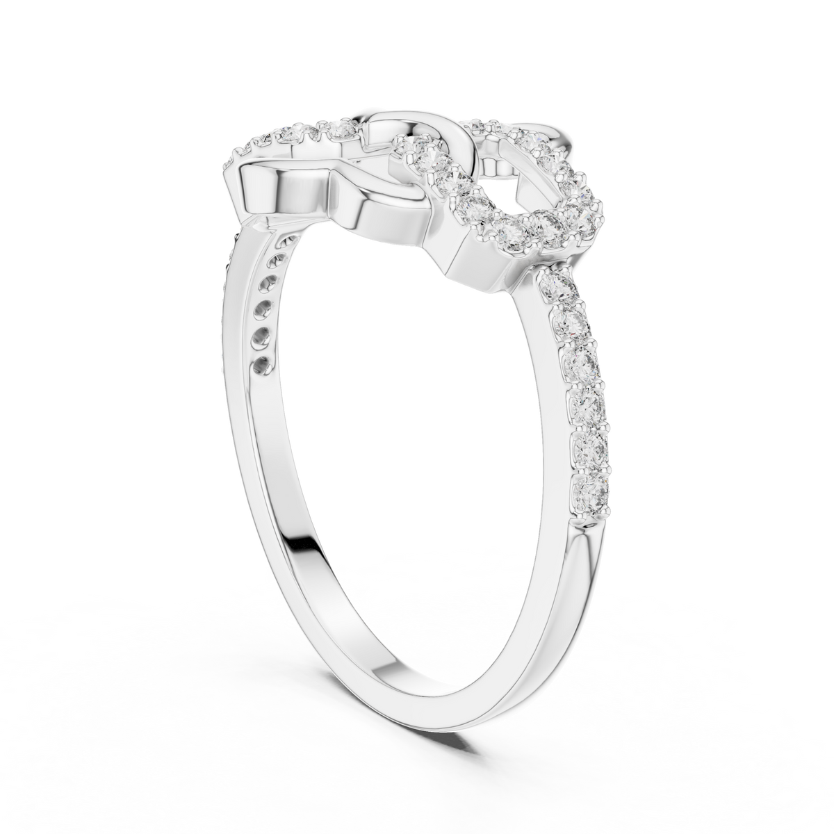 Open Heart and Link Moissanite Ring in white 925 sterling silver, view 1